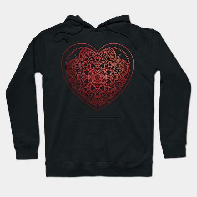 Heart in Mandala and Red zentangle patterns Hoodie by AudreyJanvier